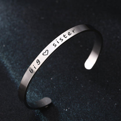 Big Sis Middle Sis Little Sis Sister Cuff Bangle Bracelet Family Friend Gift for Women