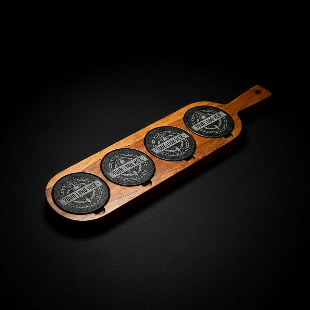 Acacia Wood & Slate Serving Board with Handle – 18×12 Inch Charcuterie & Appetizer Board | Handmade Natural Wood